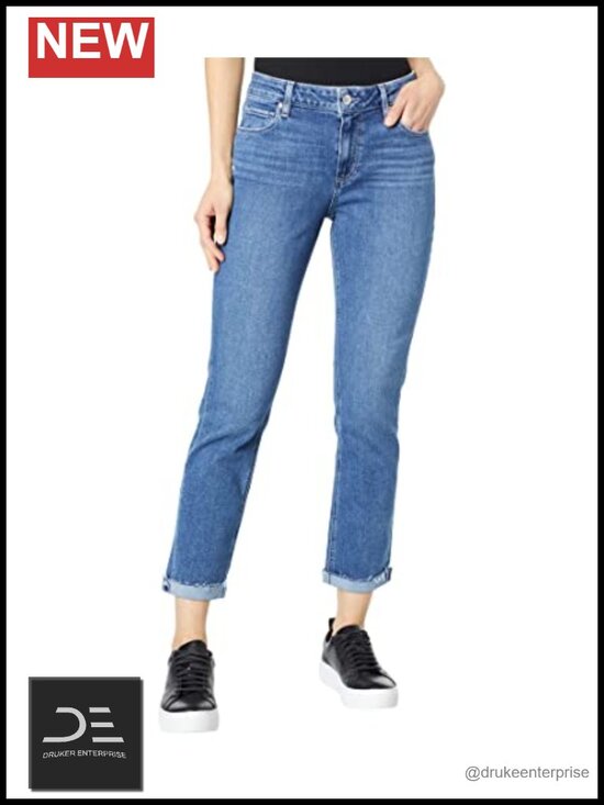 Denim - Paige Brigitte Mid Rise Straight Leg Jeans Raw Hem Cuff